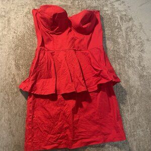 H&M Dress Womens 14 Plus Red Peplum Strapless Fitted Holiday Cocktail Knee